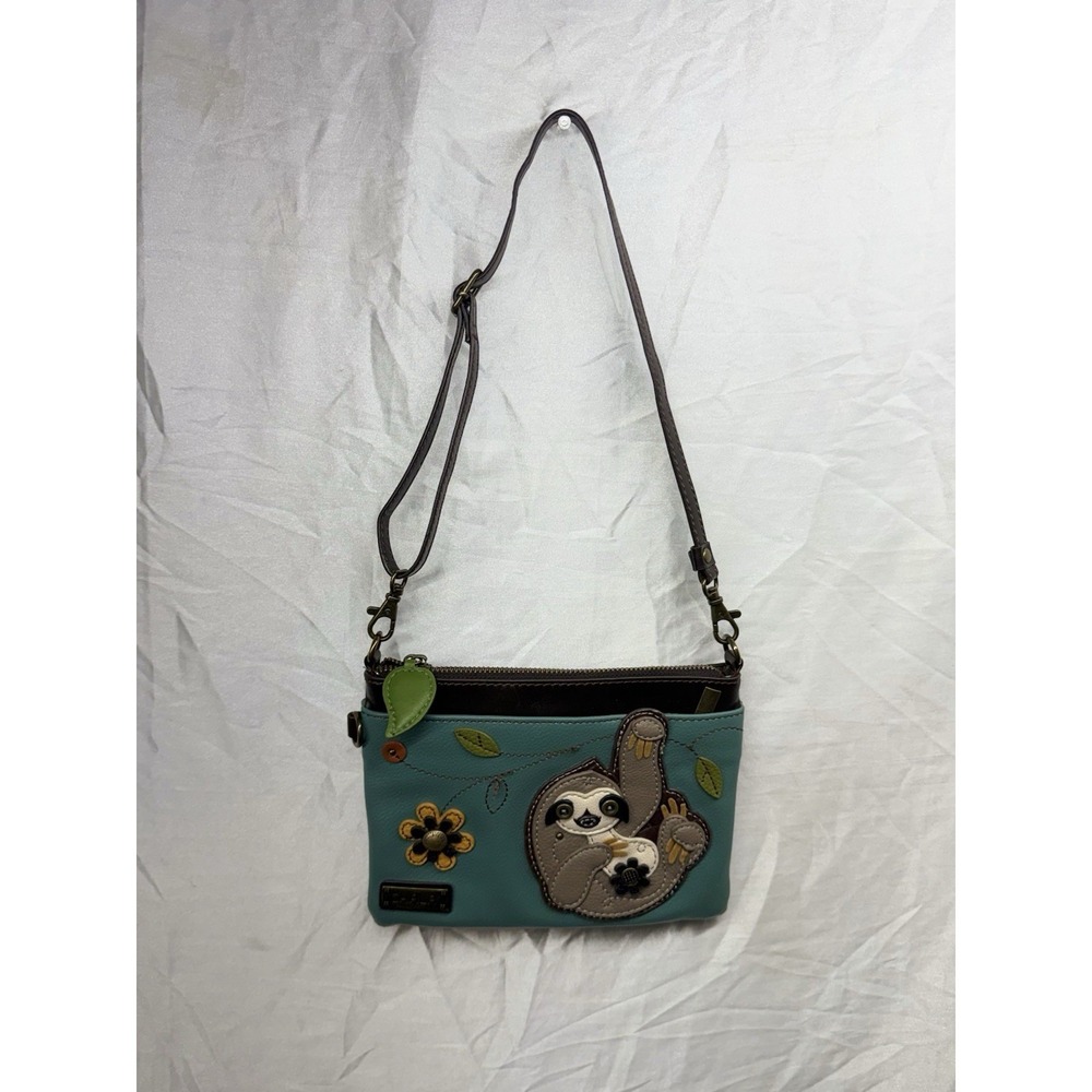 CHALA SLOTH MINI CROSSBODY CELL PHONE PURSE ADJUSTABLE STRAP TEAL BLUE